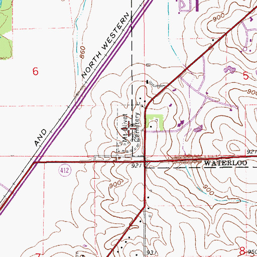 Topographic Map of Mount Olivet Cemetery, IA