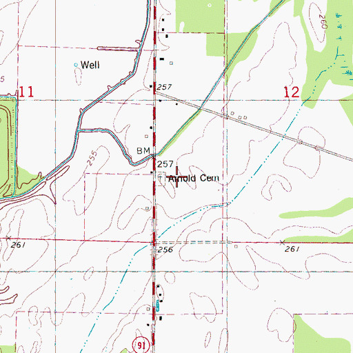 Topographic Map of Arnold Cemetery, AR