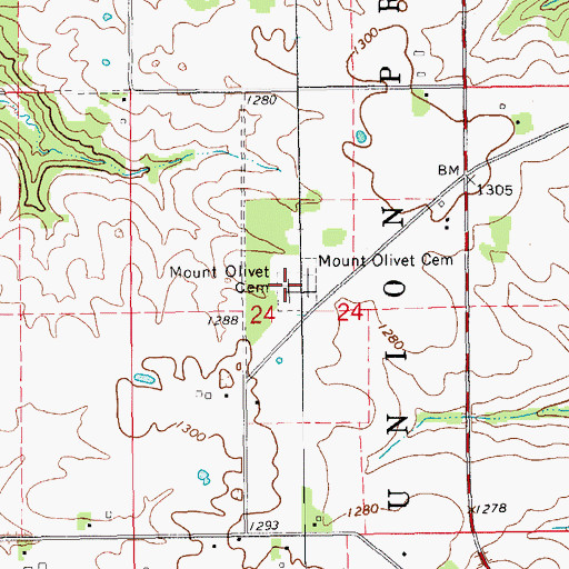 Topographic Map of Mount Olivet Cemetery, IA