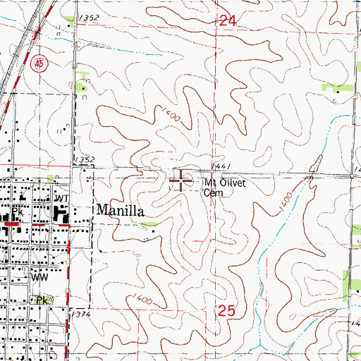 Topographic Map of Mount Olivet Cemetery, IA