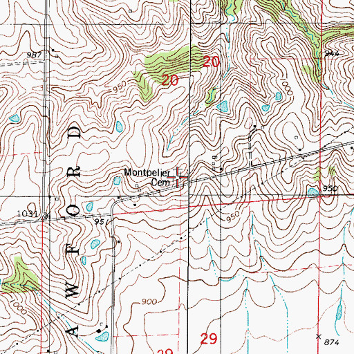 Topographic Map of Montpelier Cemetery, IA