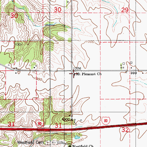 Topographic Map of Mount Pleasant Church, IA