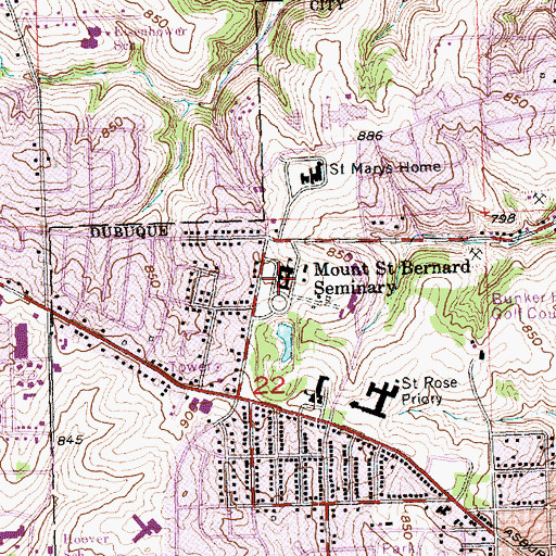 Topographic Map of Mount Saint Bernard Seminary, IA