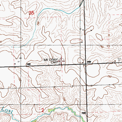 Topographic Map of Mount Union Cemetery, IA