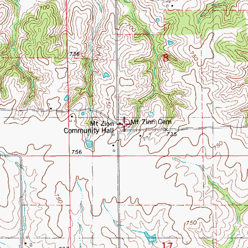 Topographic Map of Mount Zion Cemetery, IA