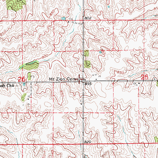 Topographic Map of Mount Zion Cemetery, IA