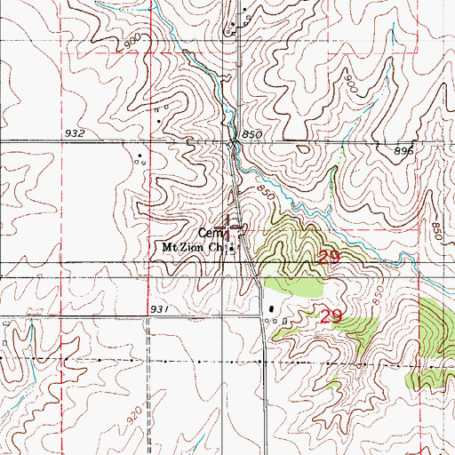 Topographic Map of Mount Zion Cemetery, IA
