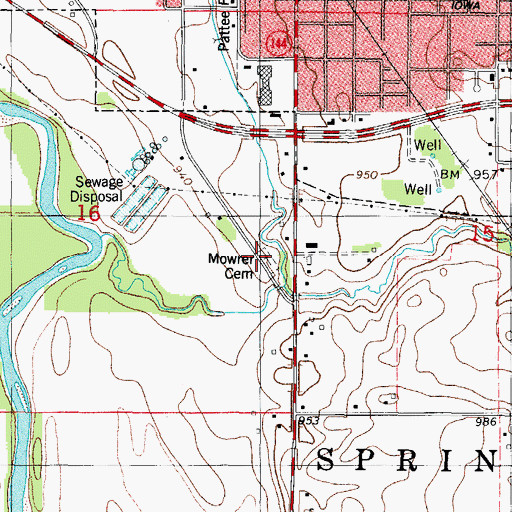 Topographic Map of Mowrer Cemetery, IA