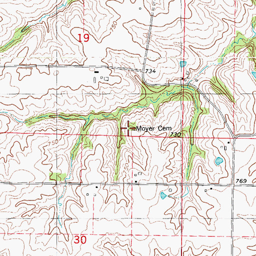 Topographic Map of Moyer Cemetery, IA