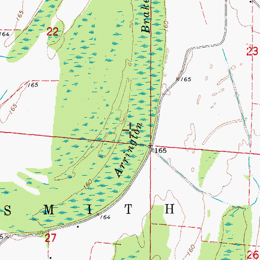 Topographic Map of Arrington Brake, AR