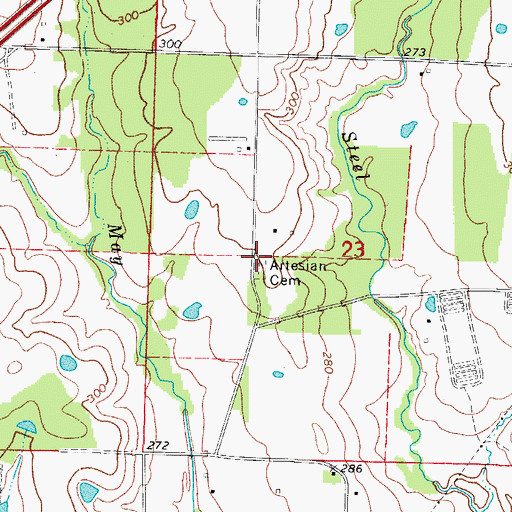 Topographic Map of Artesian Cemetery, AR