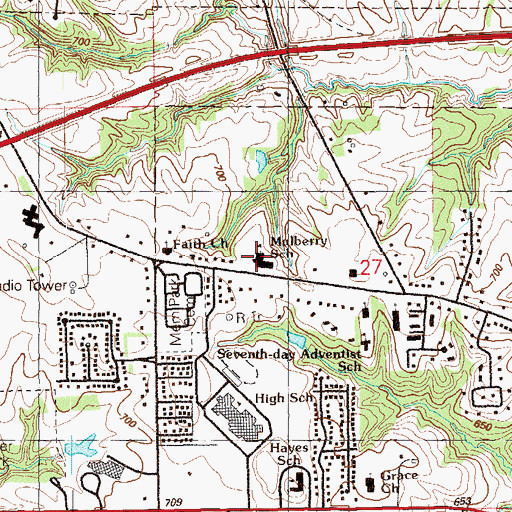 Topographic Map of Mulberry Elementary School, IA