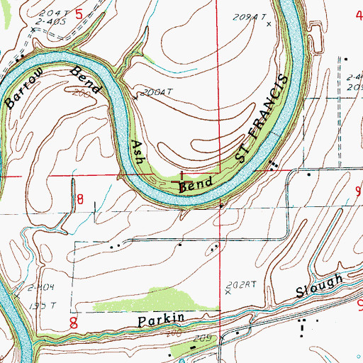 Topographic Map of Ash Bend, AR