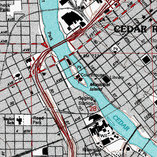 Topographic Map of Municipal Island, IA