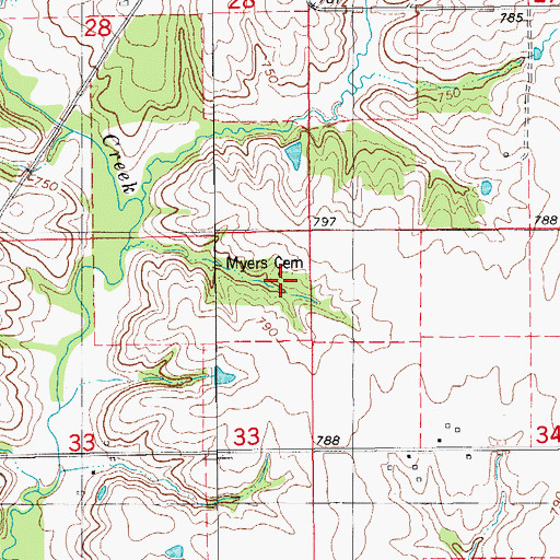 Topographic Map of Myers Cemetery, IA