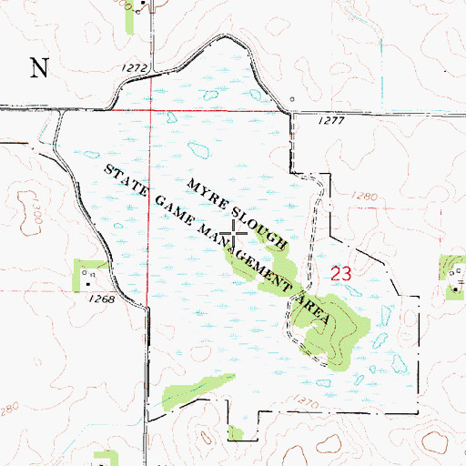 Topographic Map of Myre Slough State Game Management Area, IA