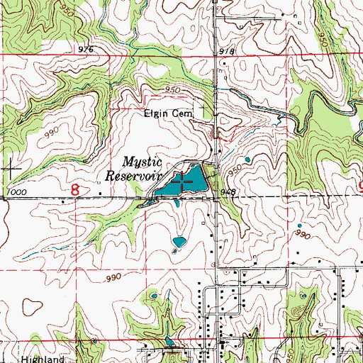 Topographic Map of Mystic Reservoir, IA
