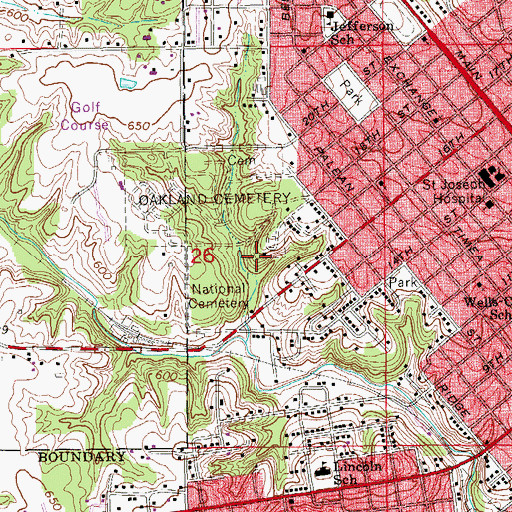 Topographic Map of Keokuk National Cemetery, IA
