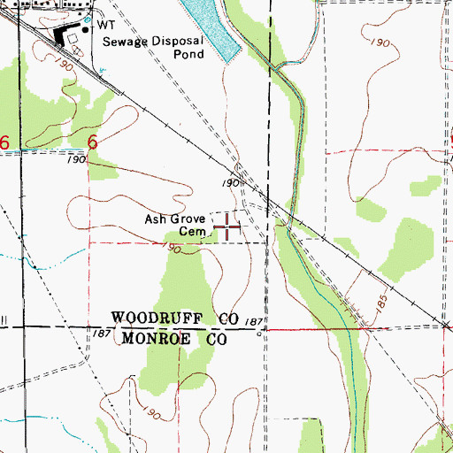 Topographic Map of Ash Grove Cemetery, AR