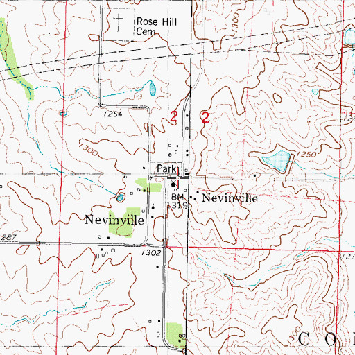 Topographic Map of Nevinville, IA