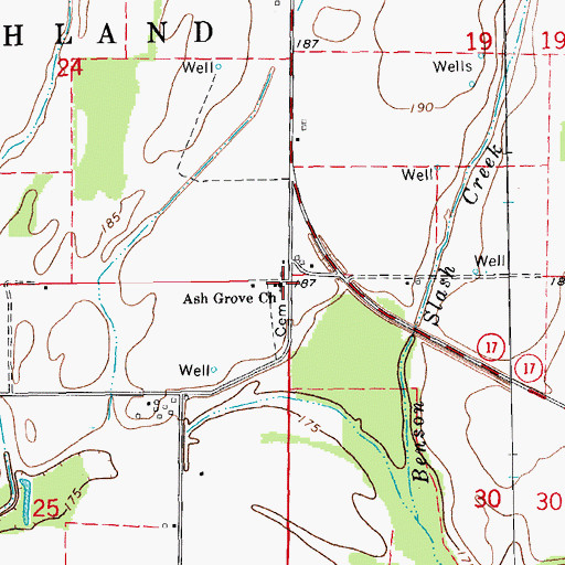 Topographic Map of Ash Grove Church, AR
