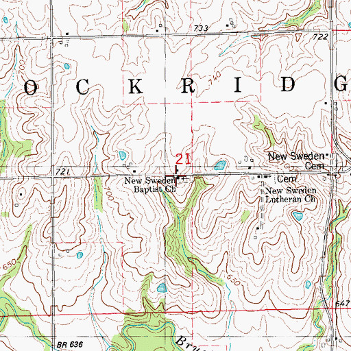 Topographic Map of New Sweden Baptist Cemetery, IA