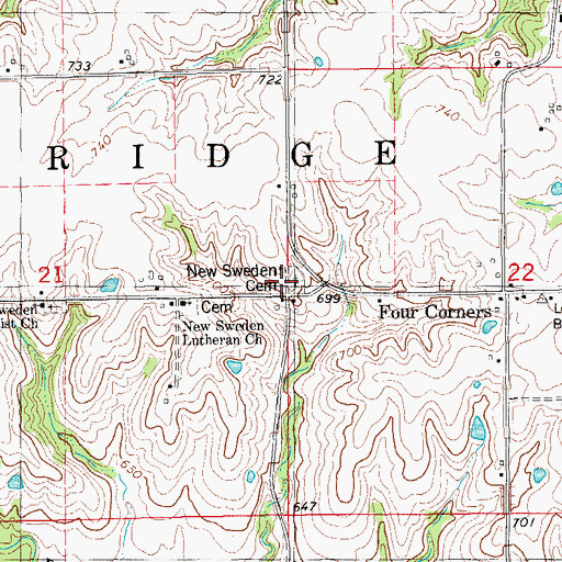Topographic Map of New Sweden Cemetery, IA