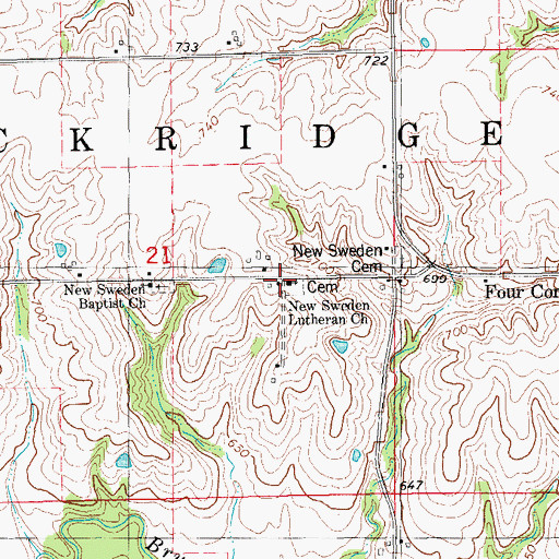 Topographic Map of New Sweden Lutheran Church, IA