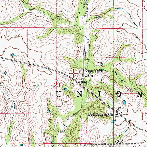 Topographic Map of New York Cemetery, IA