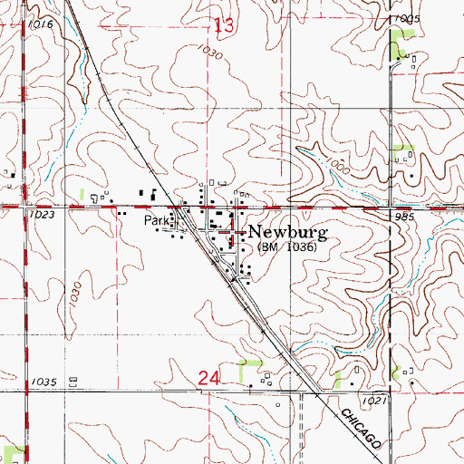Topographic Map of Newburg, IA