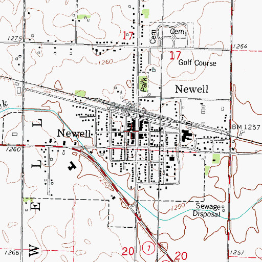 Topographic Map of Newell, IA