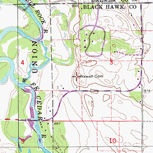 Topographic Map of Newell Cemetery, IA