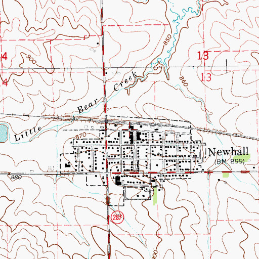 Topographic Map of Newhall, IA