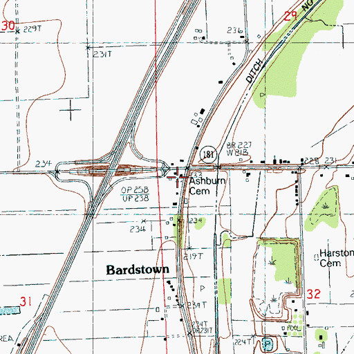 Topographic Map of Ashburn Cemetery, AR