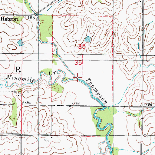 Topographic Map of Ninemile Creek, IA