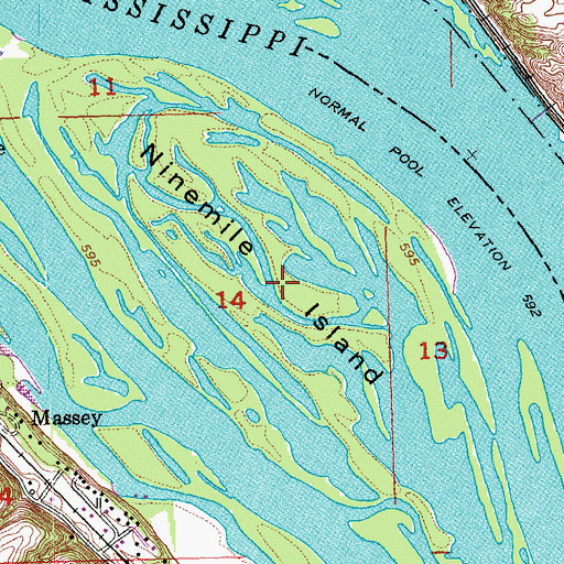 Topographic Map of Ninemile Island, IA