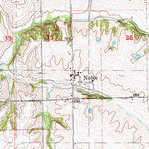 Topographic Map of Noble, IA