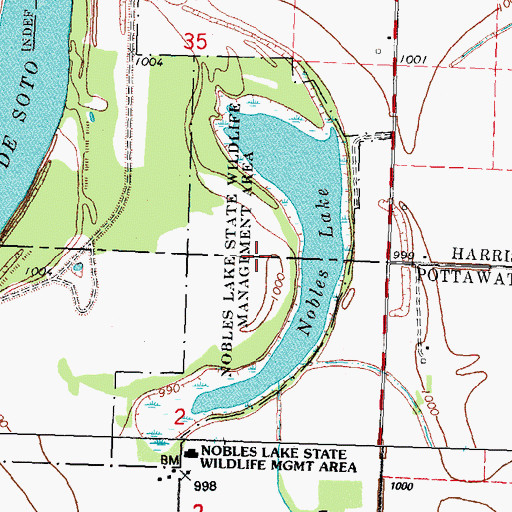 Topographic Map of Nobles Lake State Wildlife Management Area, IA
