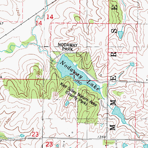 Topographic Map of Nodaway Lake, IA