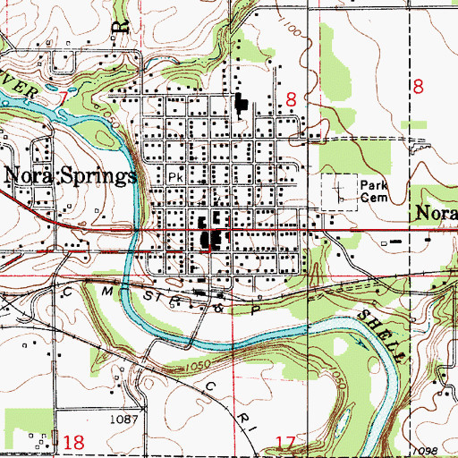 Topographic Map of Nora Springs, IA