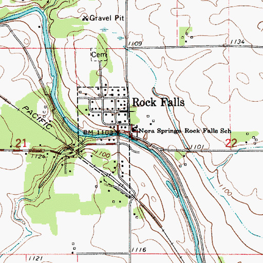 Topographic Map of Nora Springs-Rock Falls School, IA
