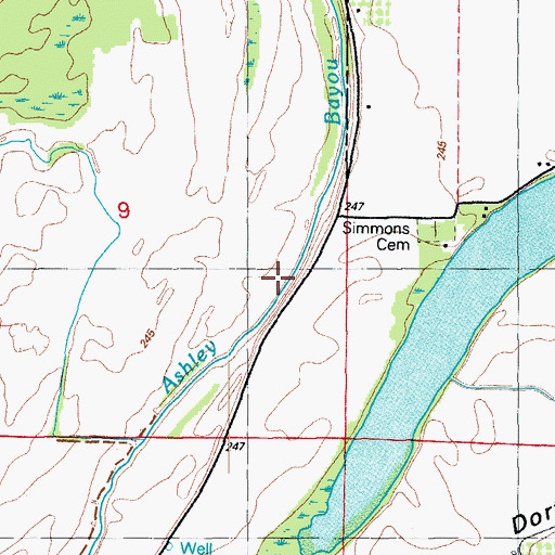 Topographic Map of Ashley Bayou, AR