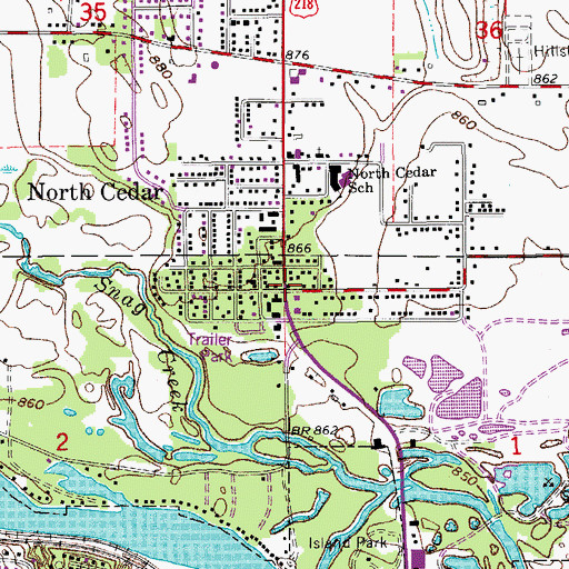 Topographic Map of North Cedar, IA