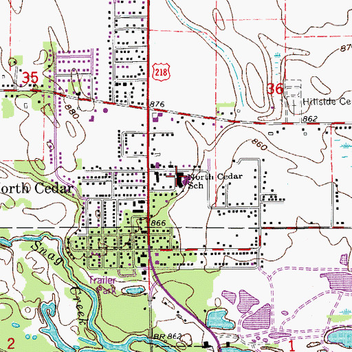 Topographic Map of North Cedar Elementary School, IA
