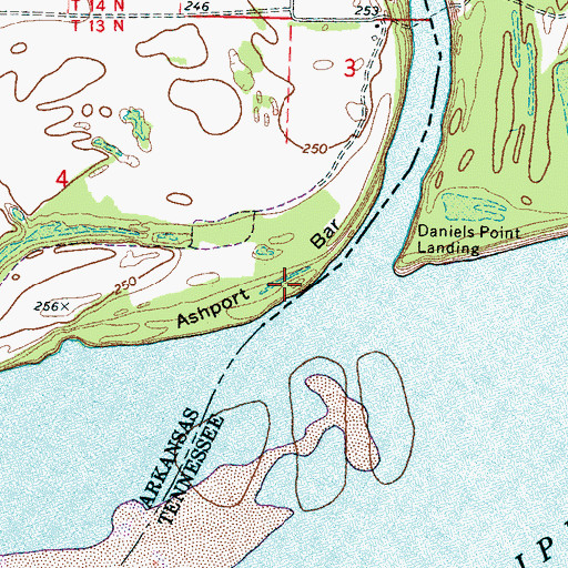 Topographic Map of Ashport Bar, AR