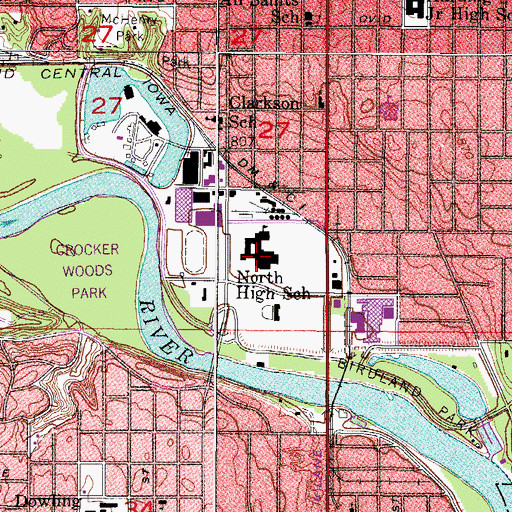 Topographic Map of North High School, IA