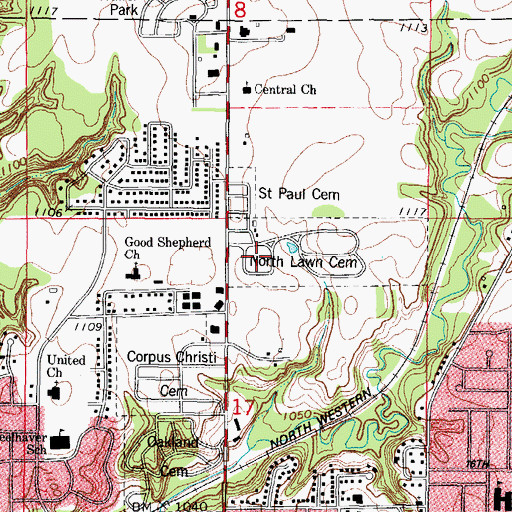 Topographic Map of North Lawn Cemetery, IA