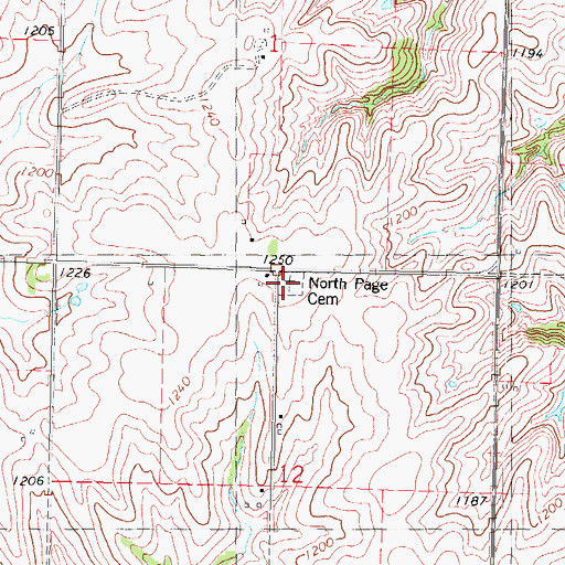 Topographic Map of North Page Cemetery, IA