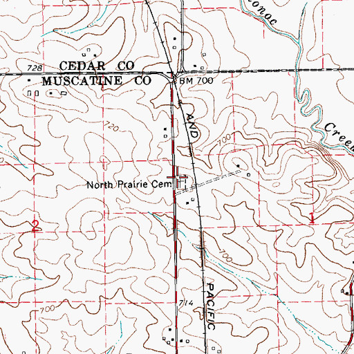 Topographic Map of North Prairie Cemetery, IA