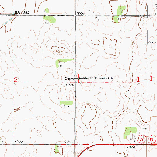 Topographic Map of North Prairie Church, IA